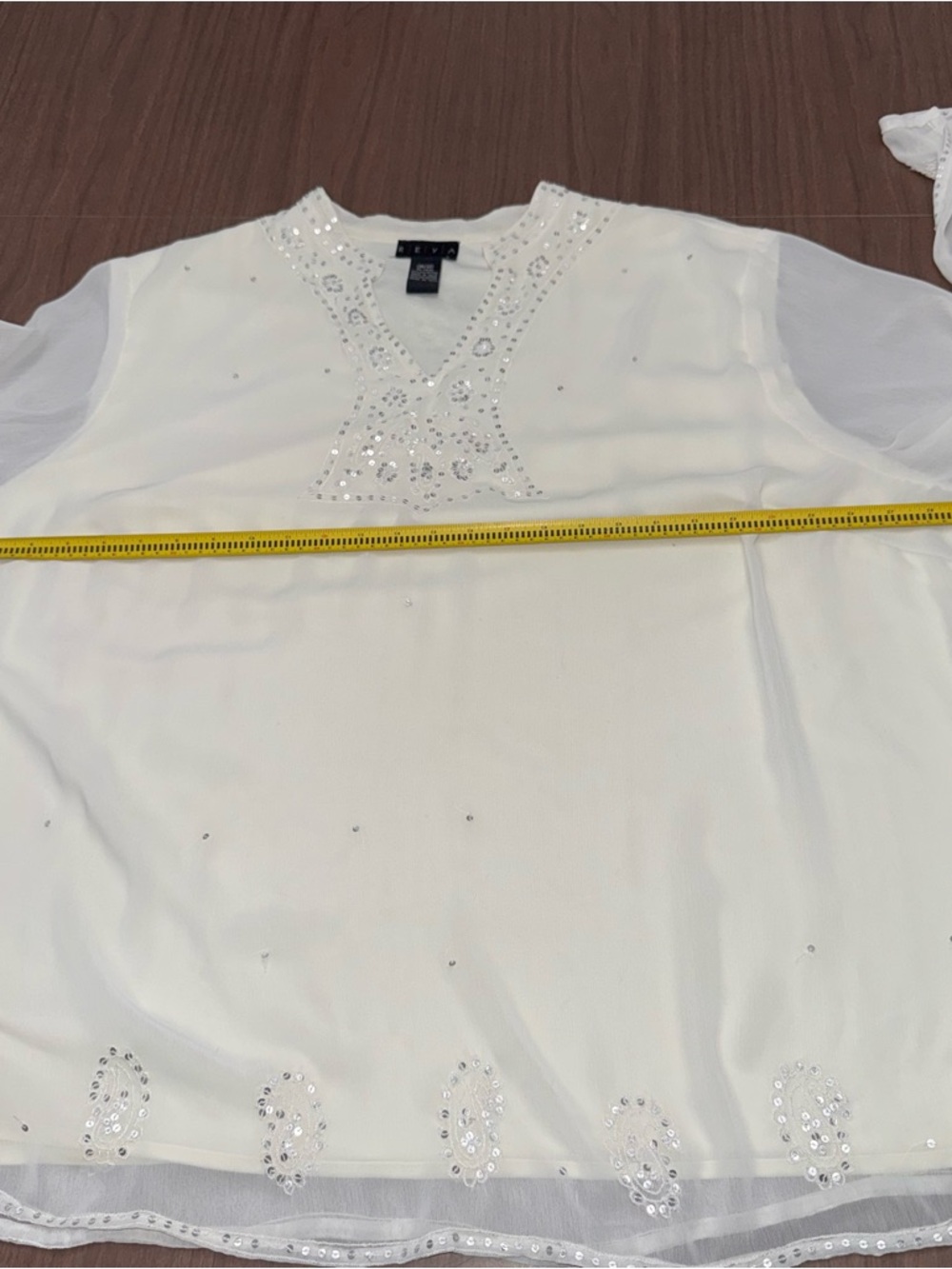 REYA Off White Sequin Long Sleeve V-Neck Top Blouse - Women's 30/32 Boho‎ Chic - Picture 9 of 12